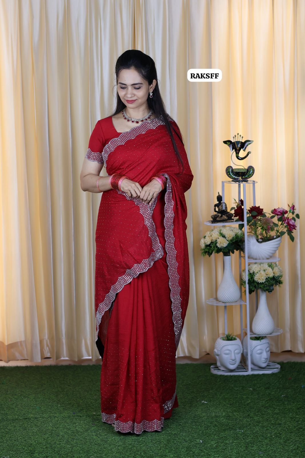 Vichitra silk with cut work border with running blouse 🥳
