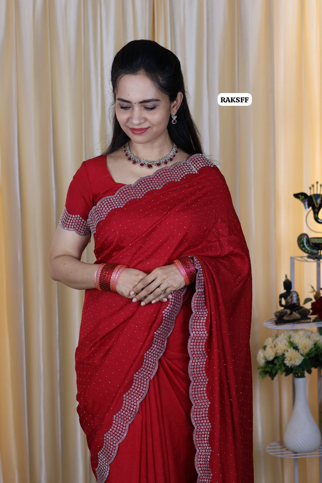 Vichitra silk with cut work border with running blouse 🥳