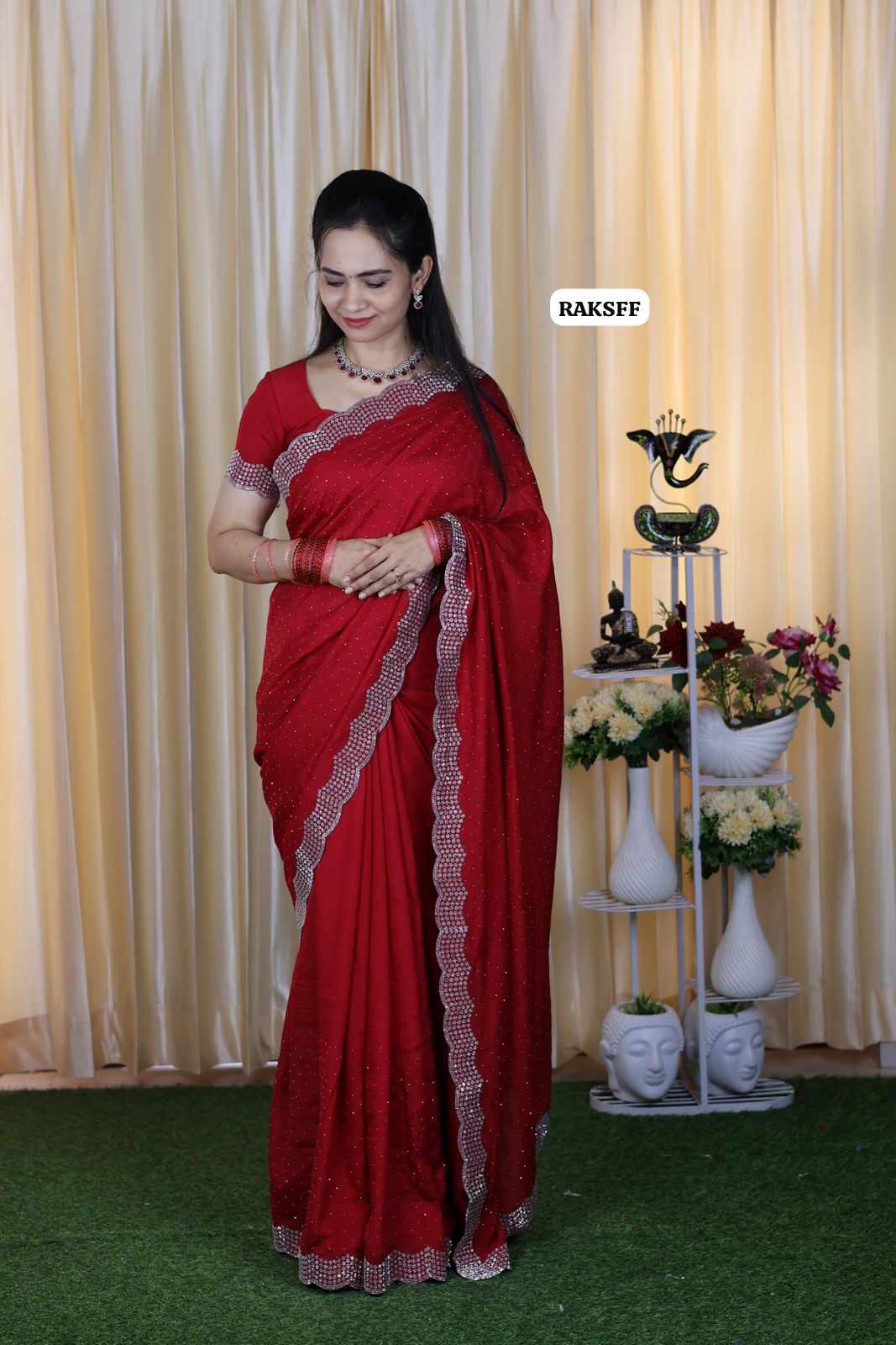 Vichitra silk with cut work border with running blouse 🥳