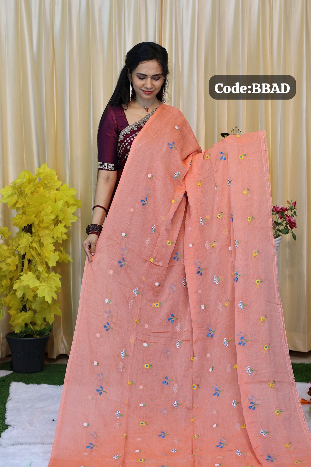 Soft Mul cotton saree with elastic blouse 😍size M