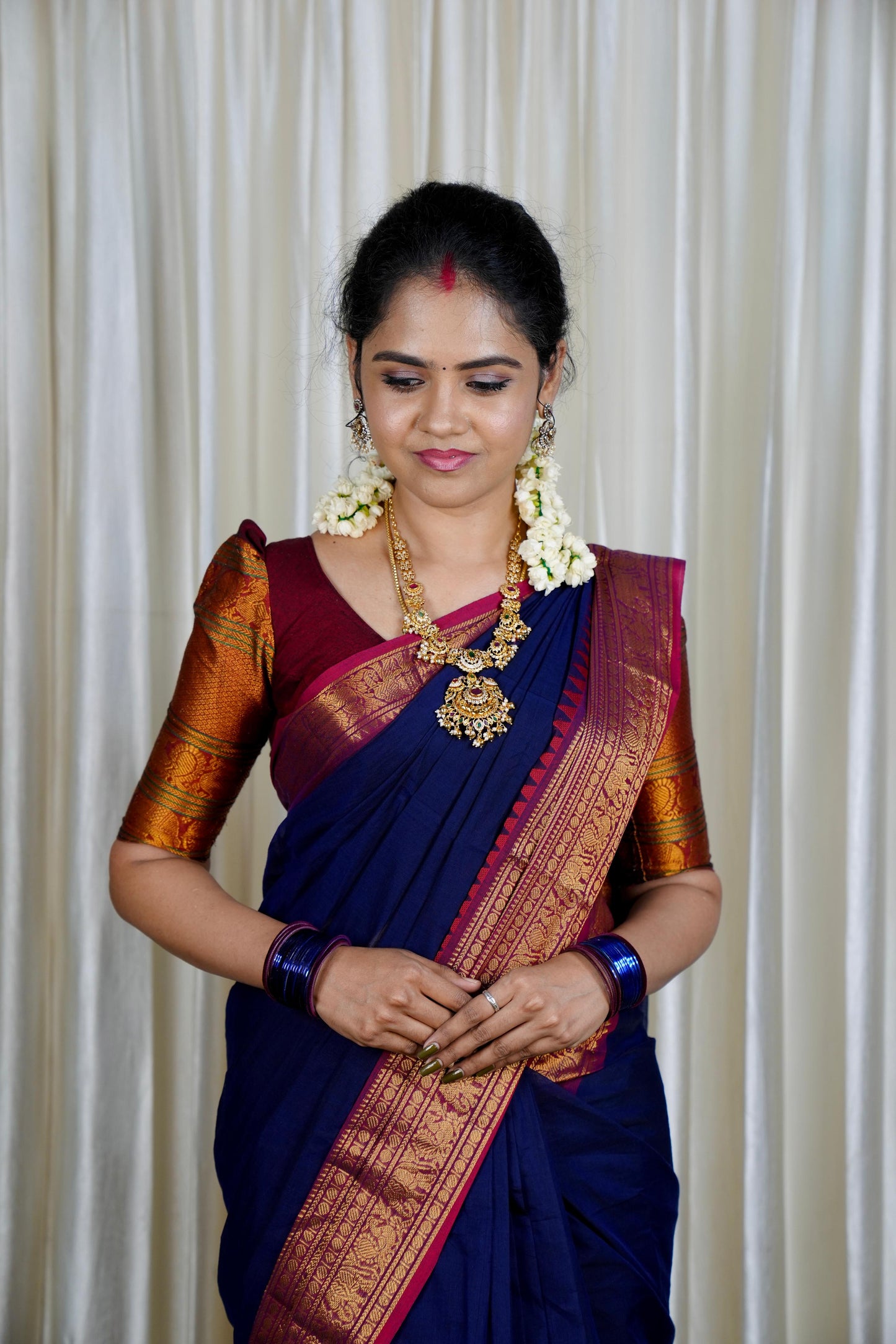 Premium Kanchi cotton Navy blue with pink š„³