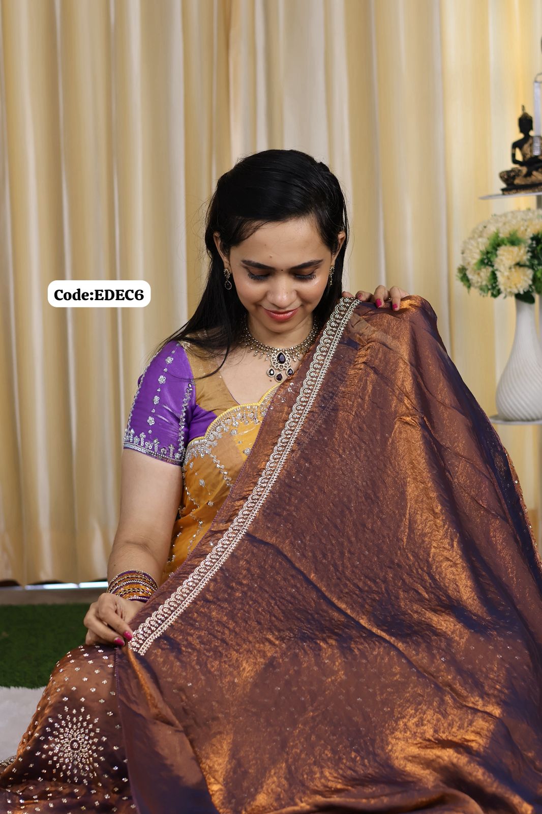 premium quality space silk saree with Real stone work🥳
