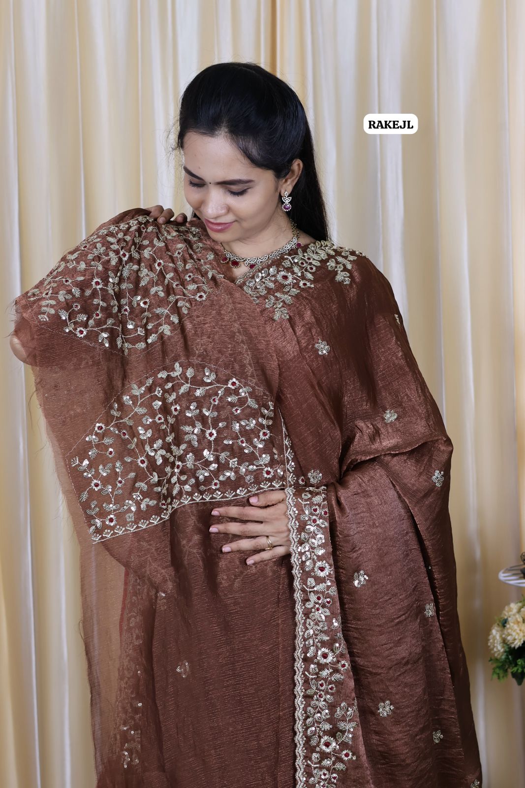 Space silk model with heavy sequins and embroidery work at just offer 🥳chocolate brown