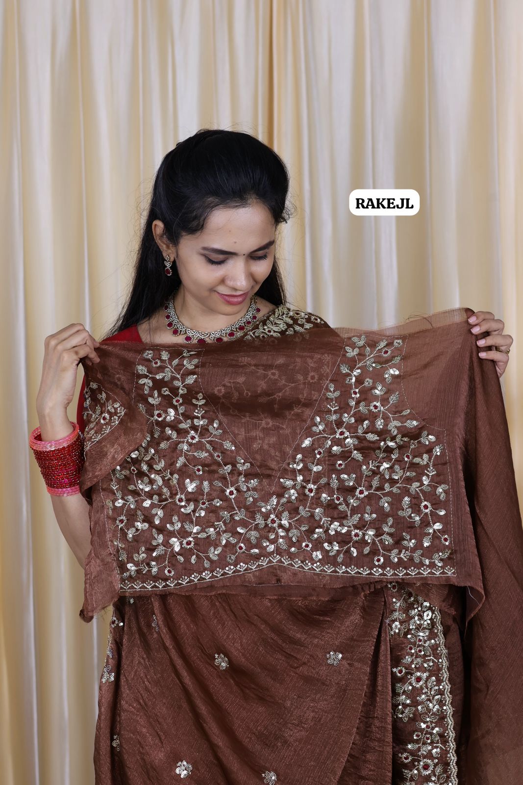 Space silk model with heavy sequins and embroidery work at just offer 🥳chocolate brown