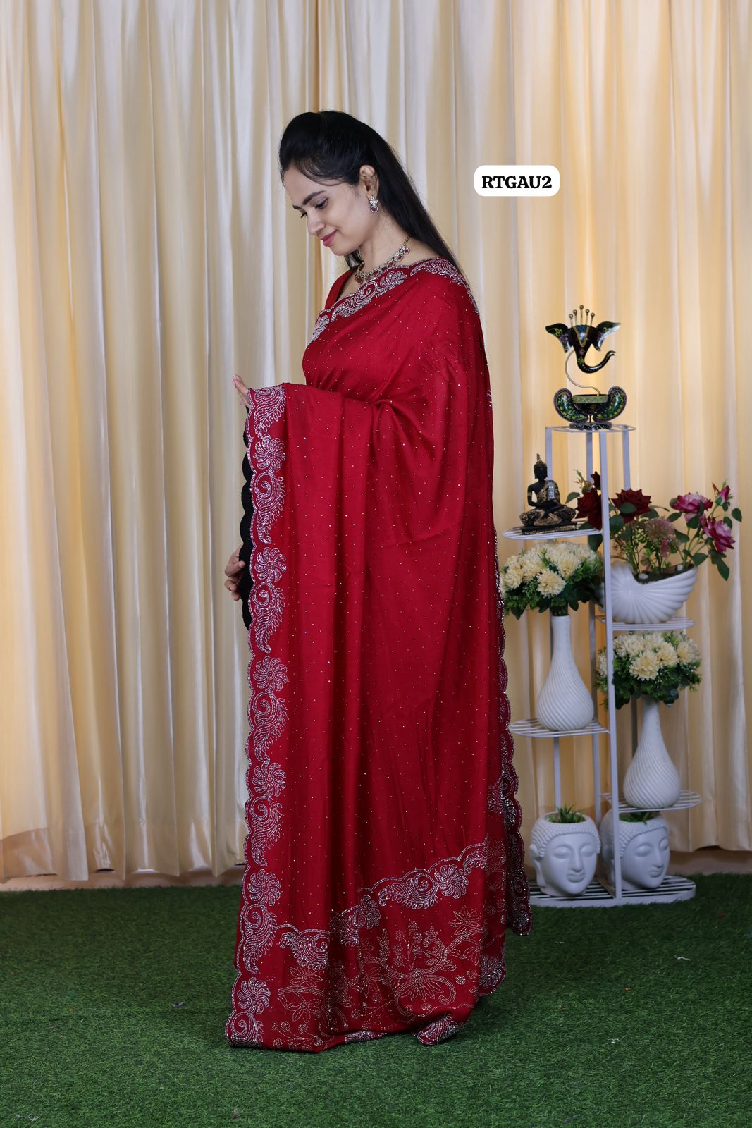 Party wear Chinnon silk with heavy work with running blouse 🥰🥳pink