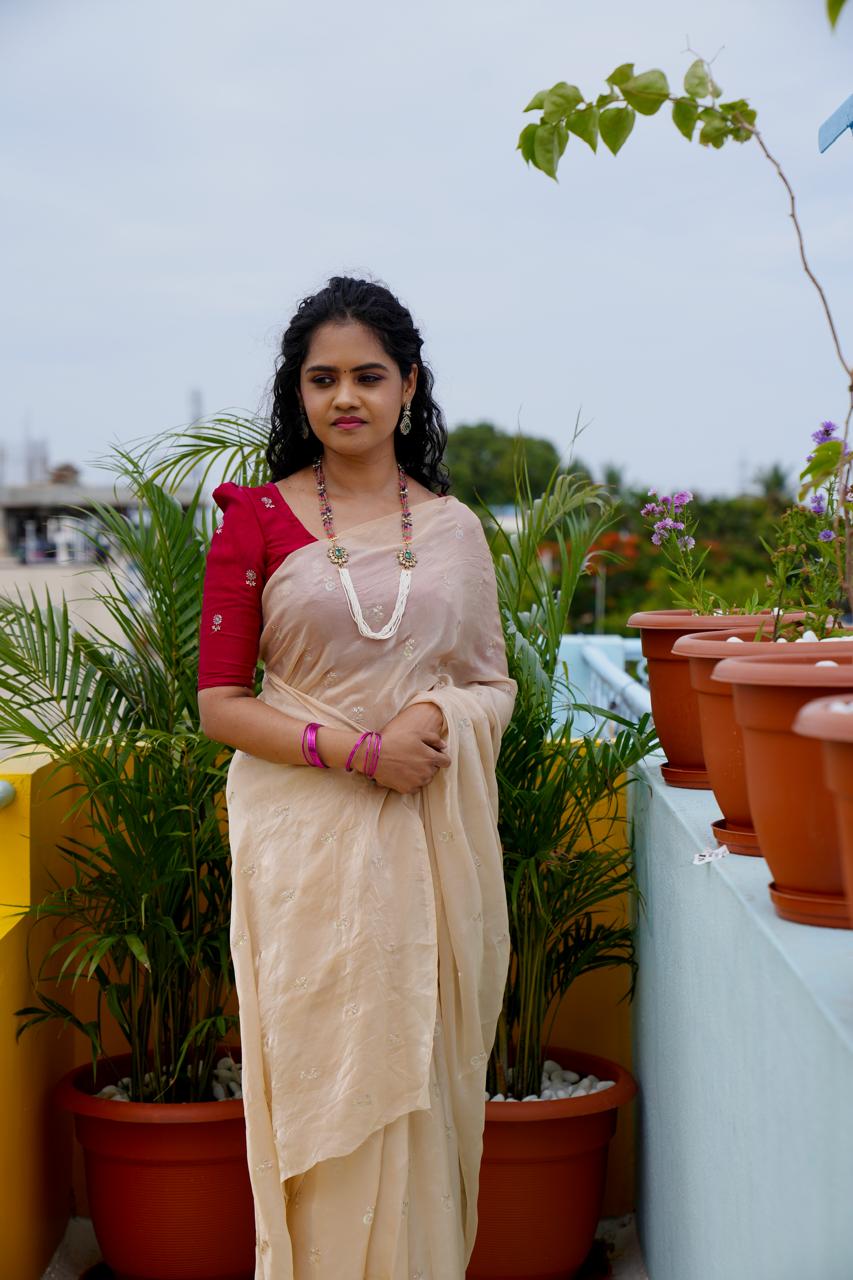 Space silk sarees.🥳with contrast blouse(Dark Pink)