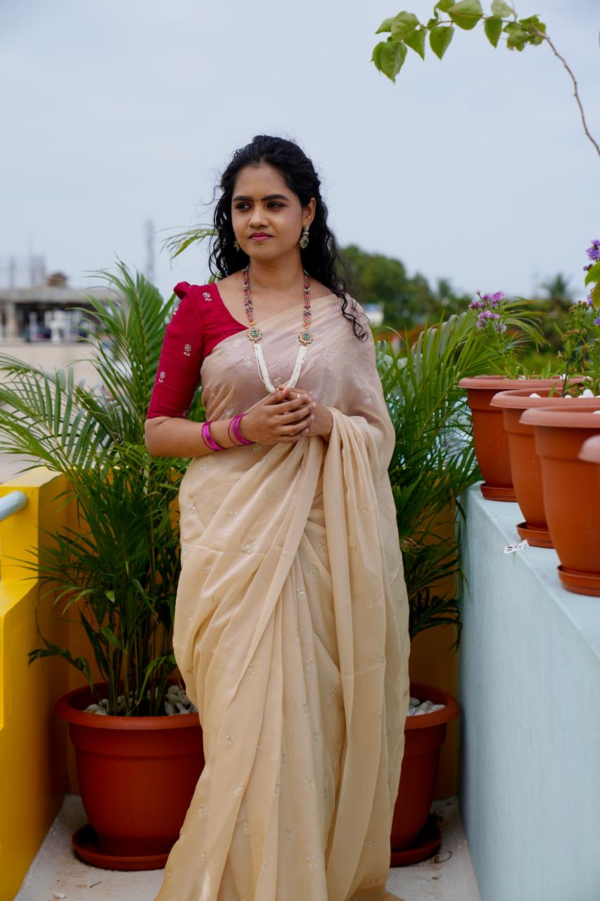 Space silk sarees.🥳with contrast blouse(Dark Pink)
