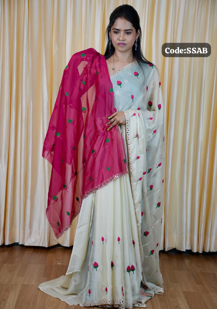 Shimmer georgette sarees with thread floral embroidery 🥰😎