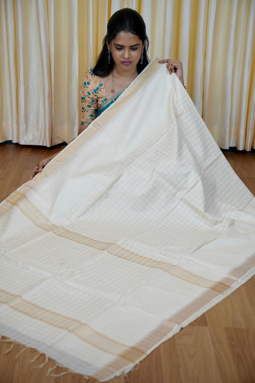 Semi Tussar silk saree with Checked pattern🥰😎