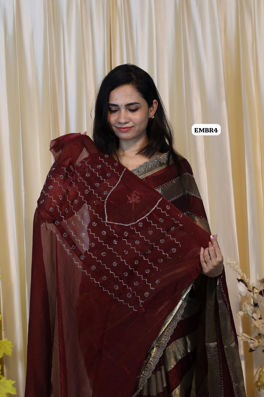 Space silk with stone work saree😍🥳
