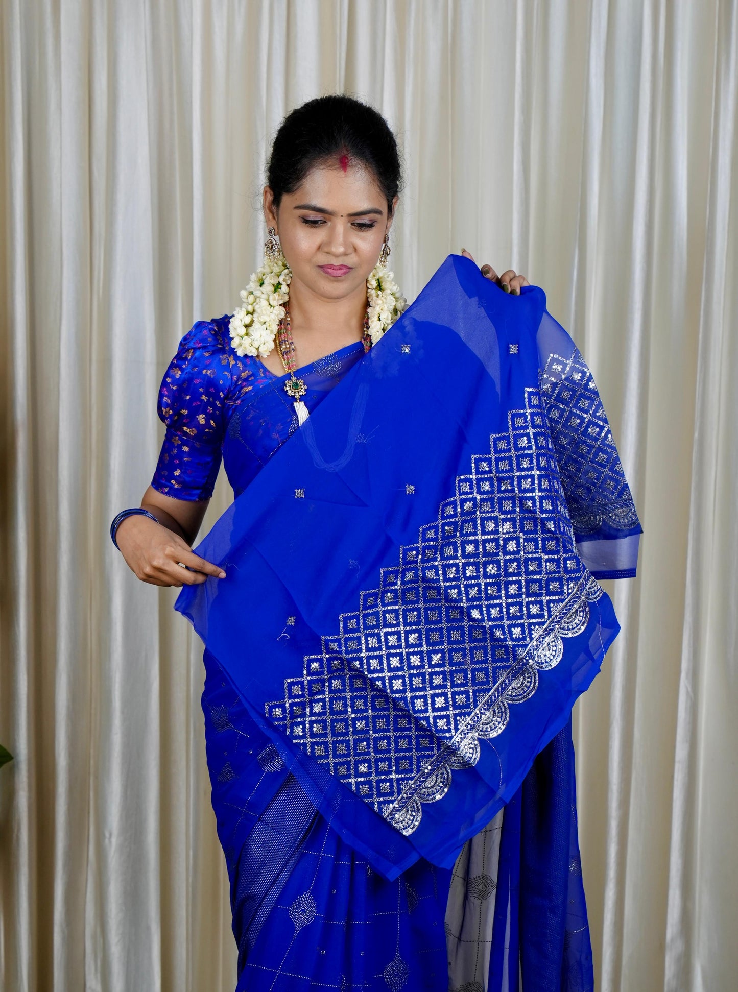 Chiffon saree✅work blouse