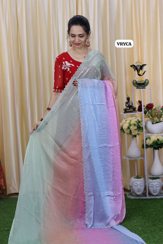 Space silk saree with real stone work border 😍Ⓜ️