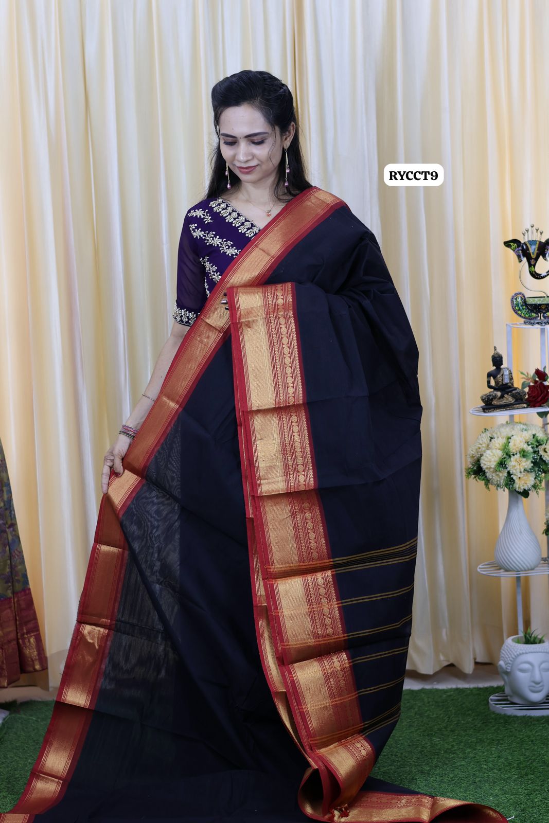 Premium Kanchi cotton saree without animal figure 😍🥳 running blouse