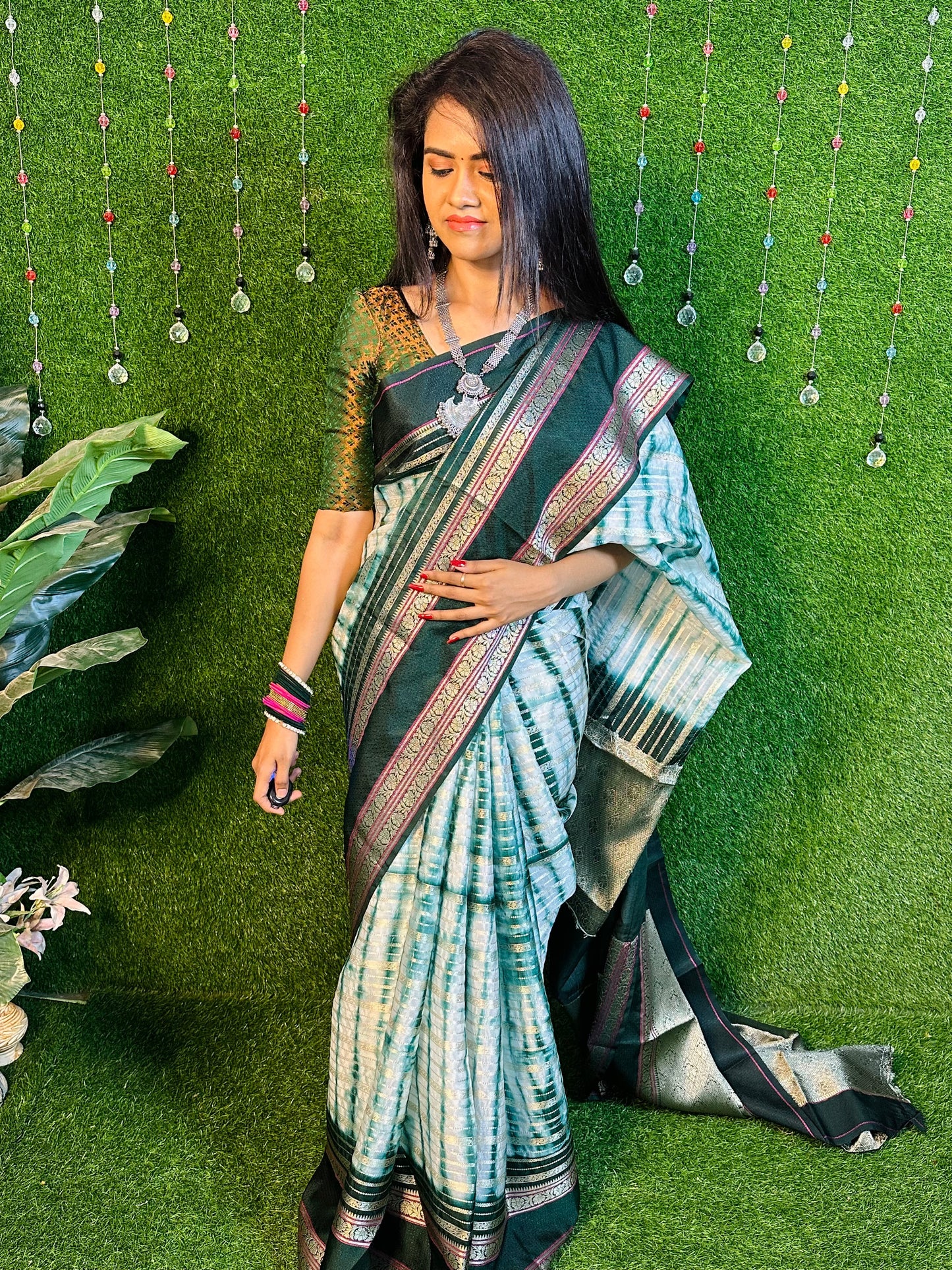Warm silk Shibori print retta petta border❌