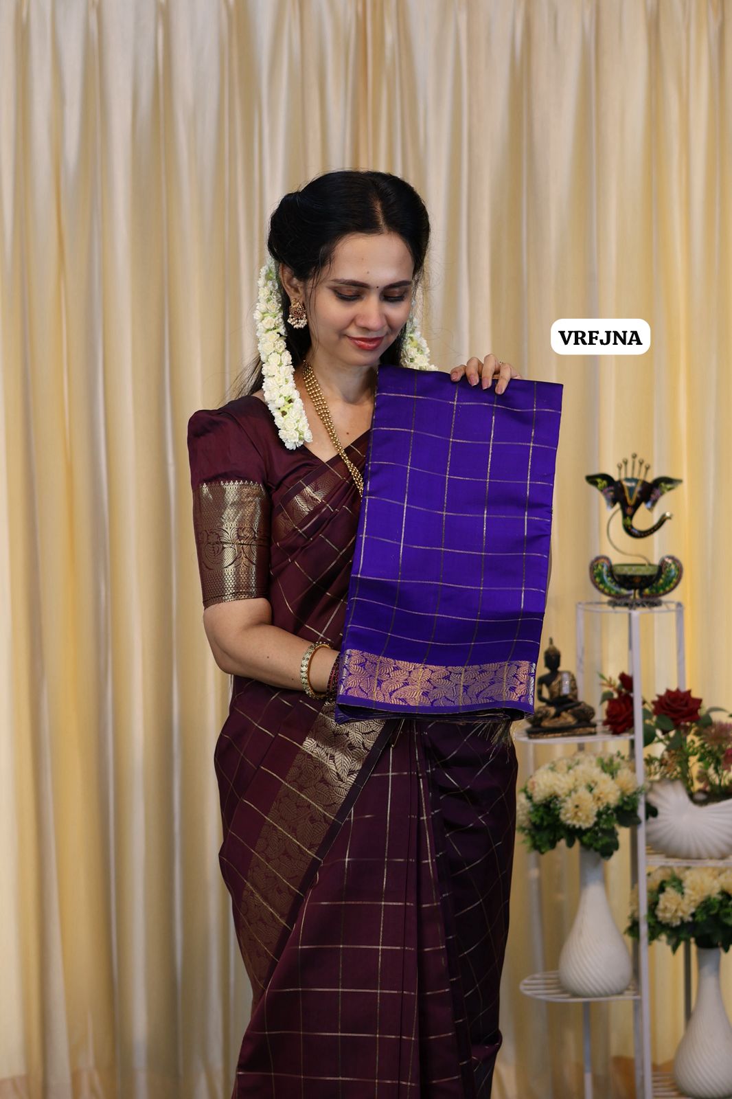 Katan semi silk saree with zari checks at affordable prices 🥳