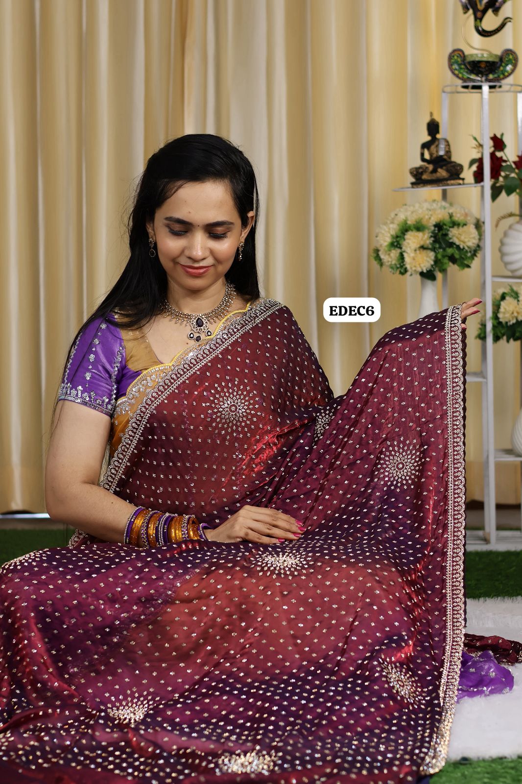 premium quality space silk saree with Real stone work🥳