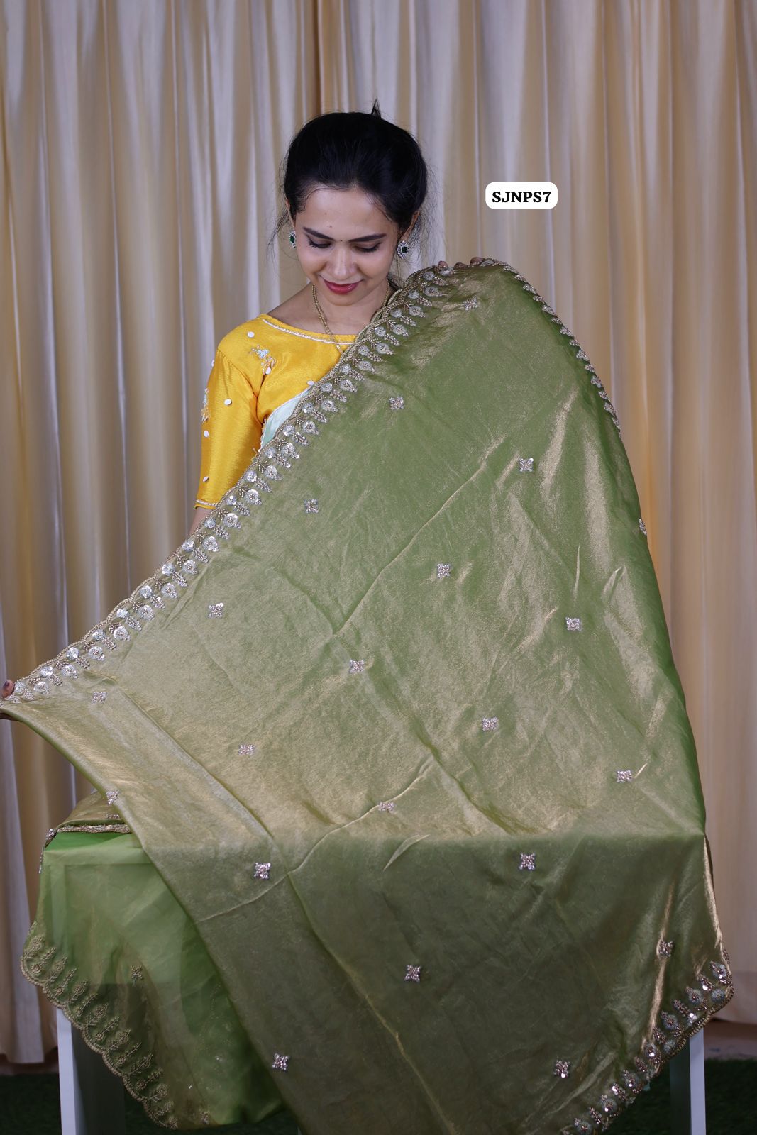 Pure soft space silk with full beeds and sequence work all over saree 🥳
