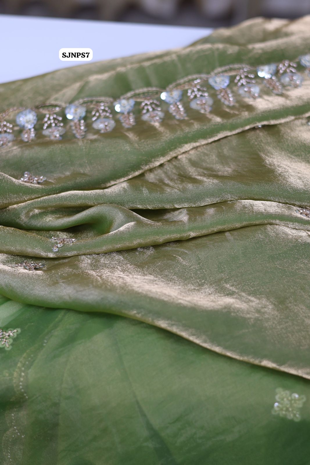 Pure soft space silk with full beeds and sequence work all over saree 🥳