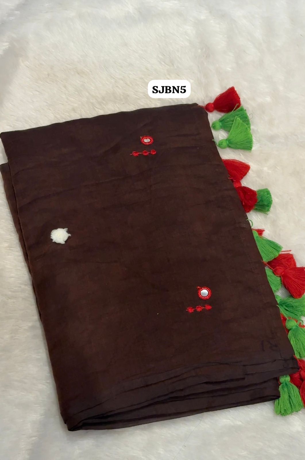 Mul cotton saree with mirror with and pompom work on saree. Unique and stylish concept 🎁