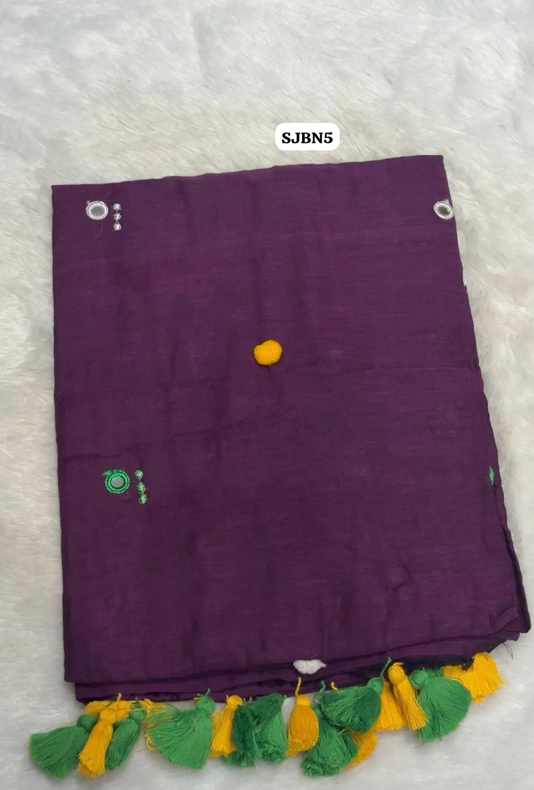 Mul cotton saree with mirror with and pompom work on saree. Unique and stylish concept😍