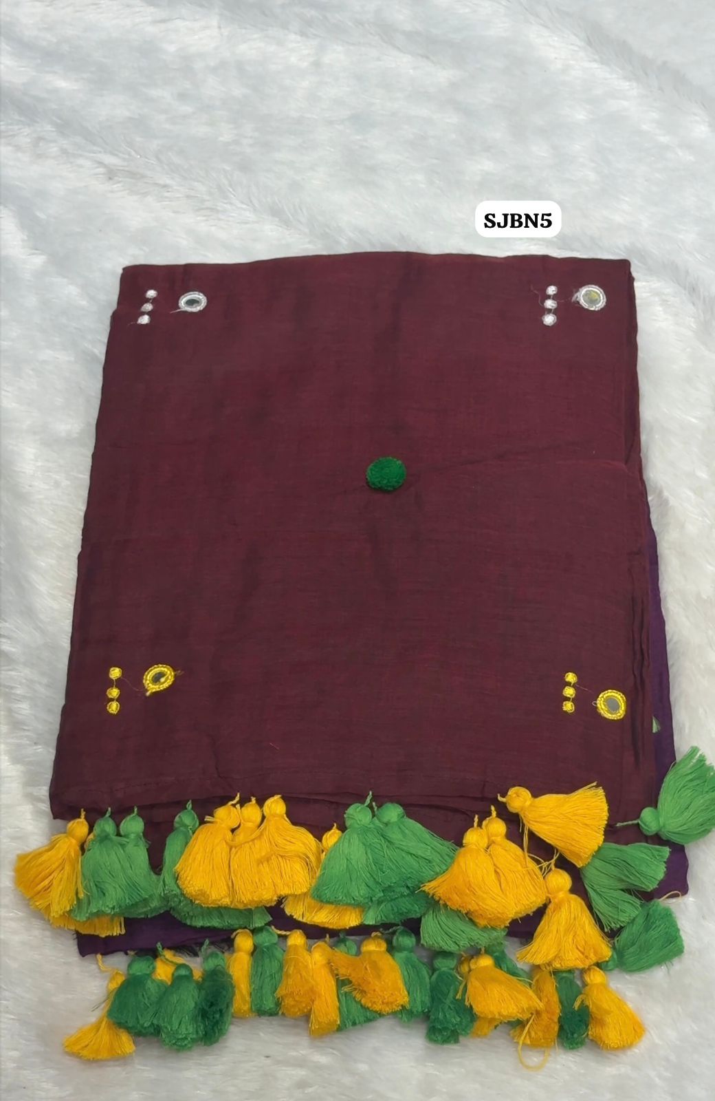 Mul cotton saree with mirror with and pompom work on saree. Unique and stylish concept😍