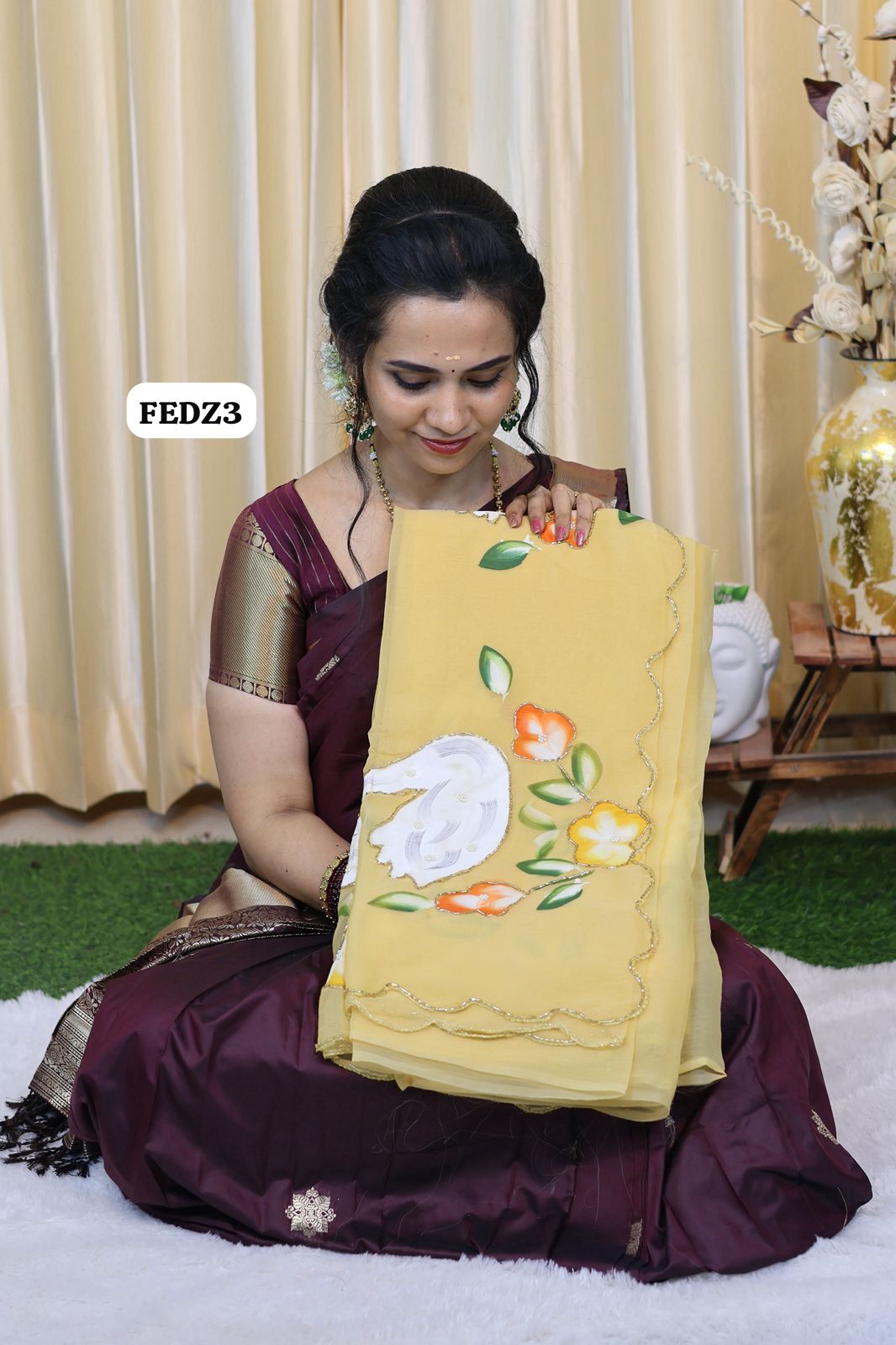 Pure chiffon saree with complete floral work hand paint and hand work 🥳