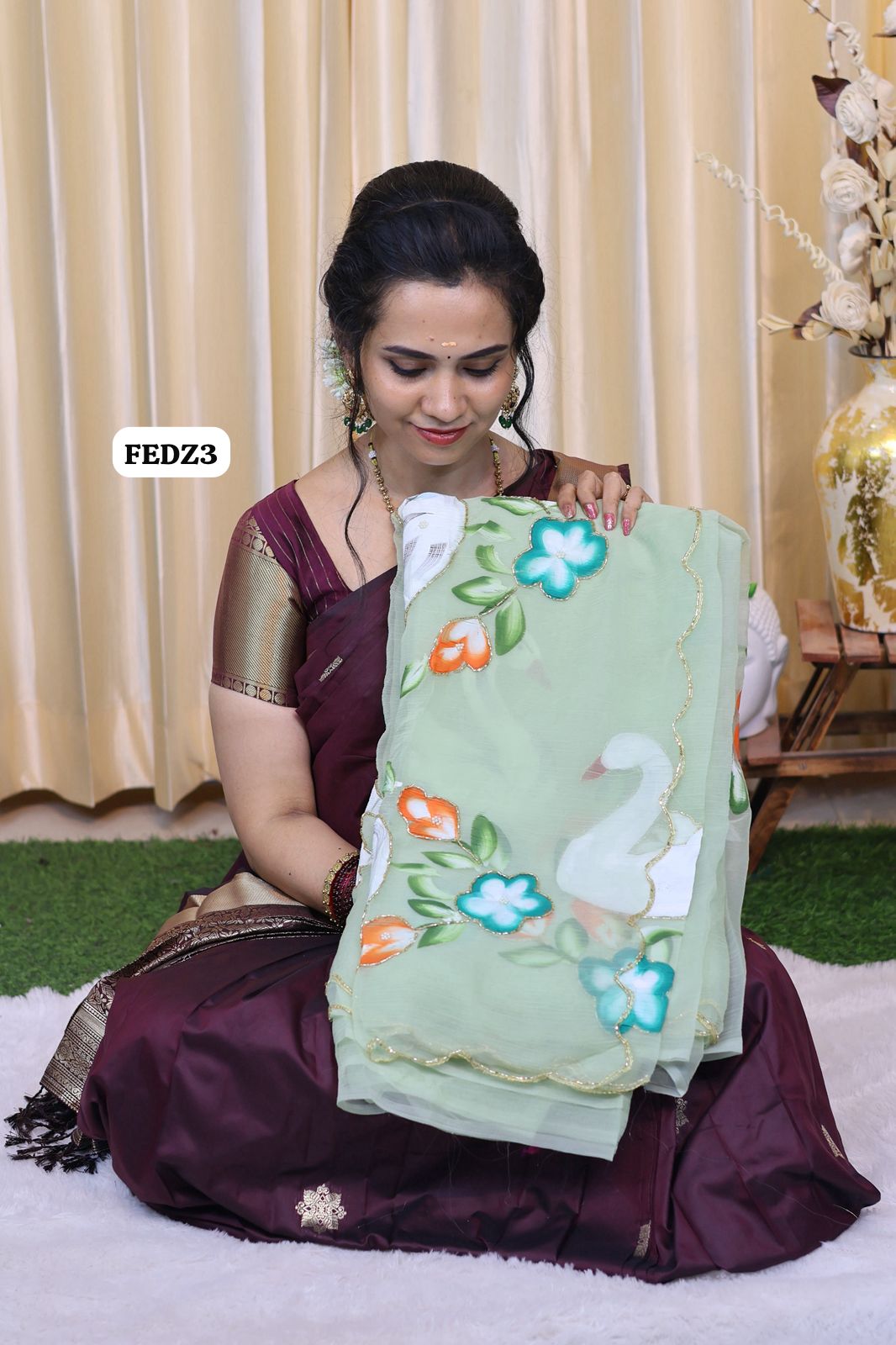 Pure chiffon saree with complete floral work hand paint and hand work 😍🥳