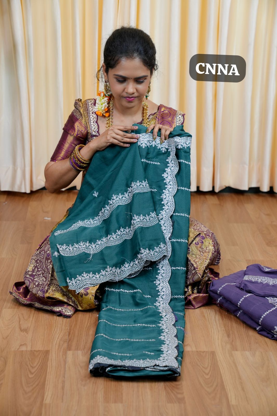 Chinnon saree with Machine works🥰😎
