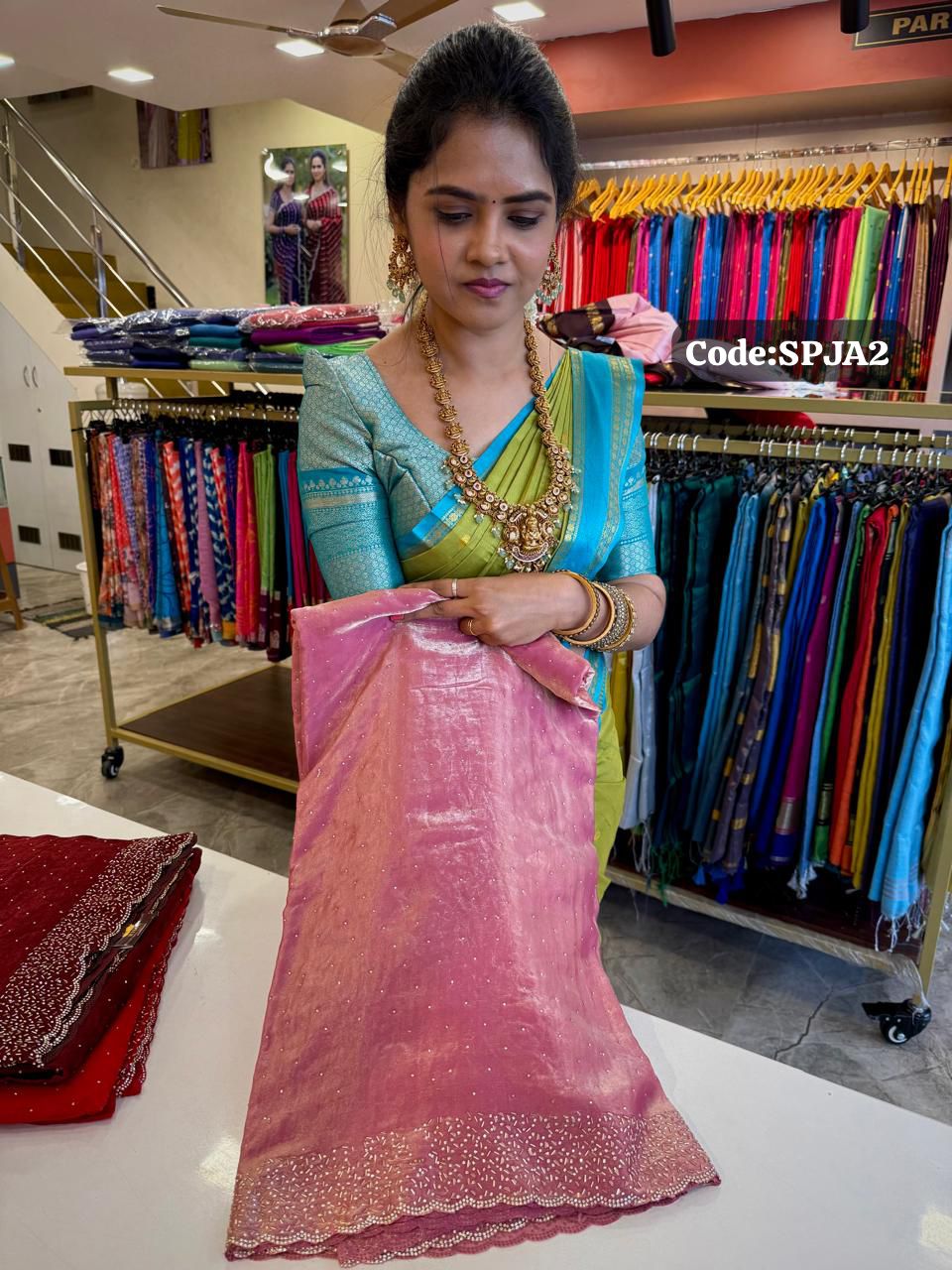 Premium space silk sarees with reality jarkhan diamond work peach colourš„³