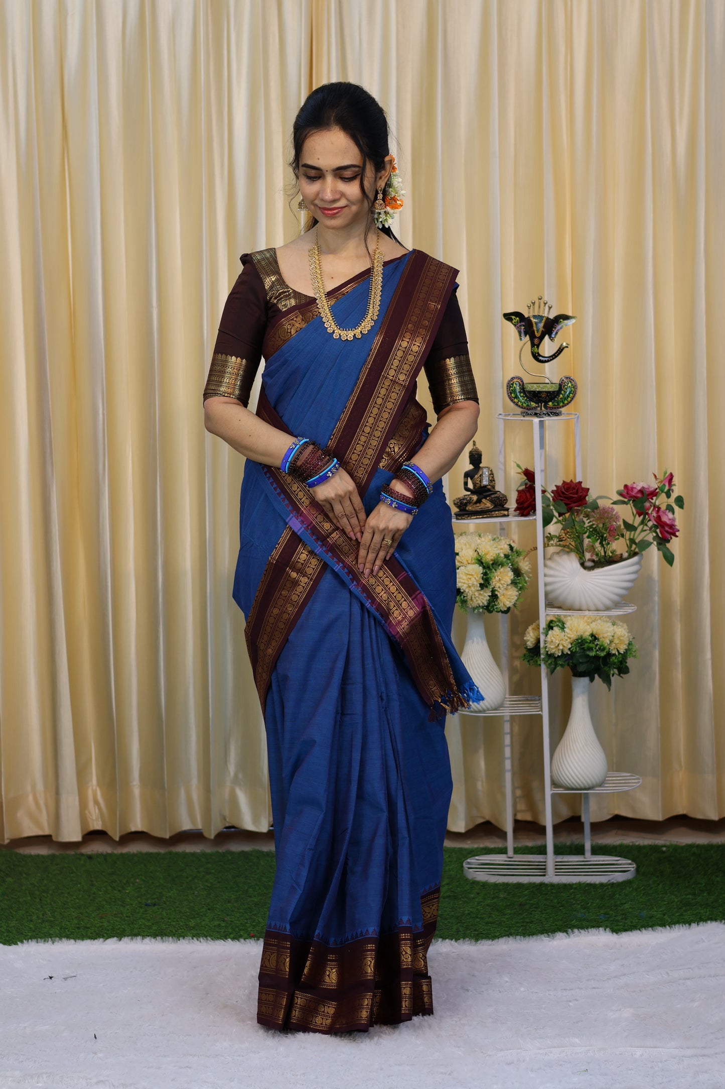 Premium Kanchi cotton blue with brown🥳