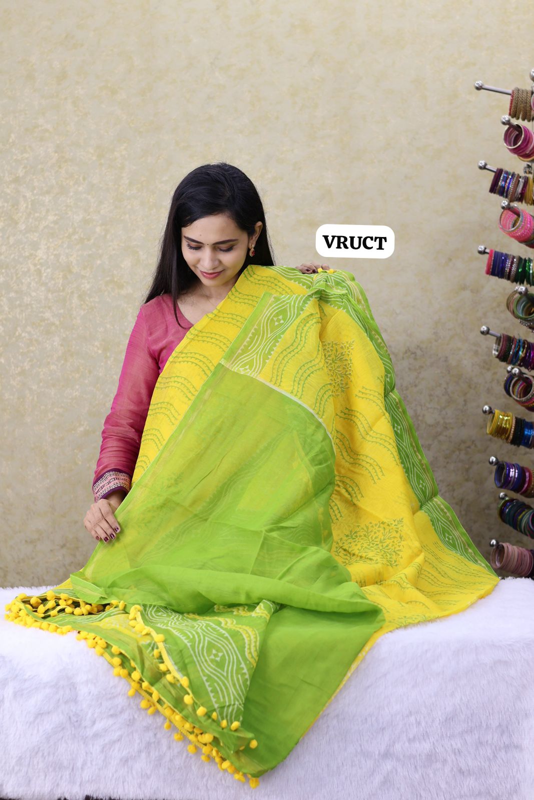 Crystal cotton with Pom Pom lace saree Ⓜ️