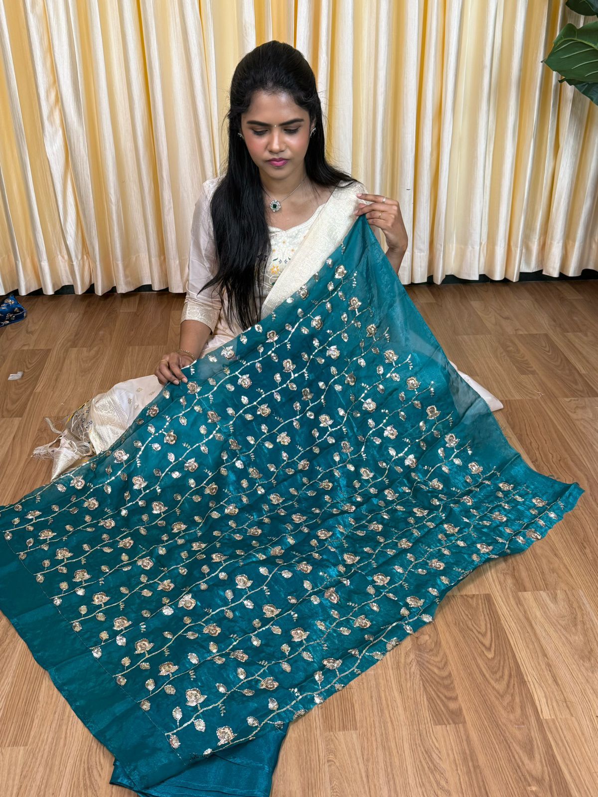 Space silk saree with work blouse🥰😎📚