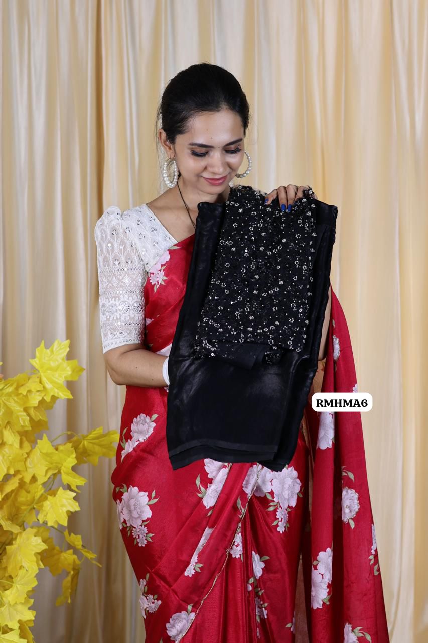 Premium quality space silk saree with designer blouse unstitched 🍄✅