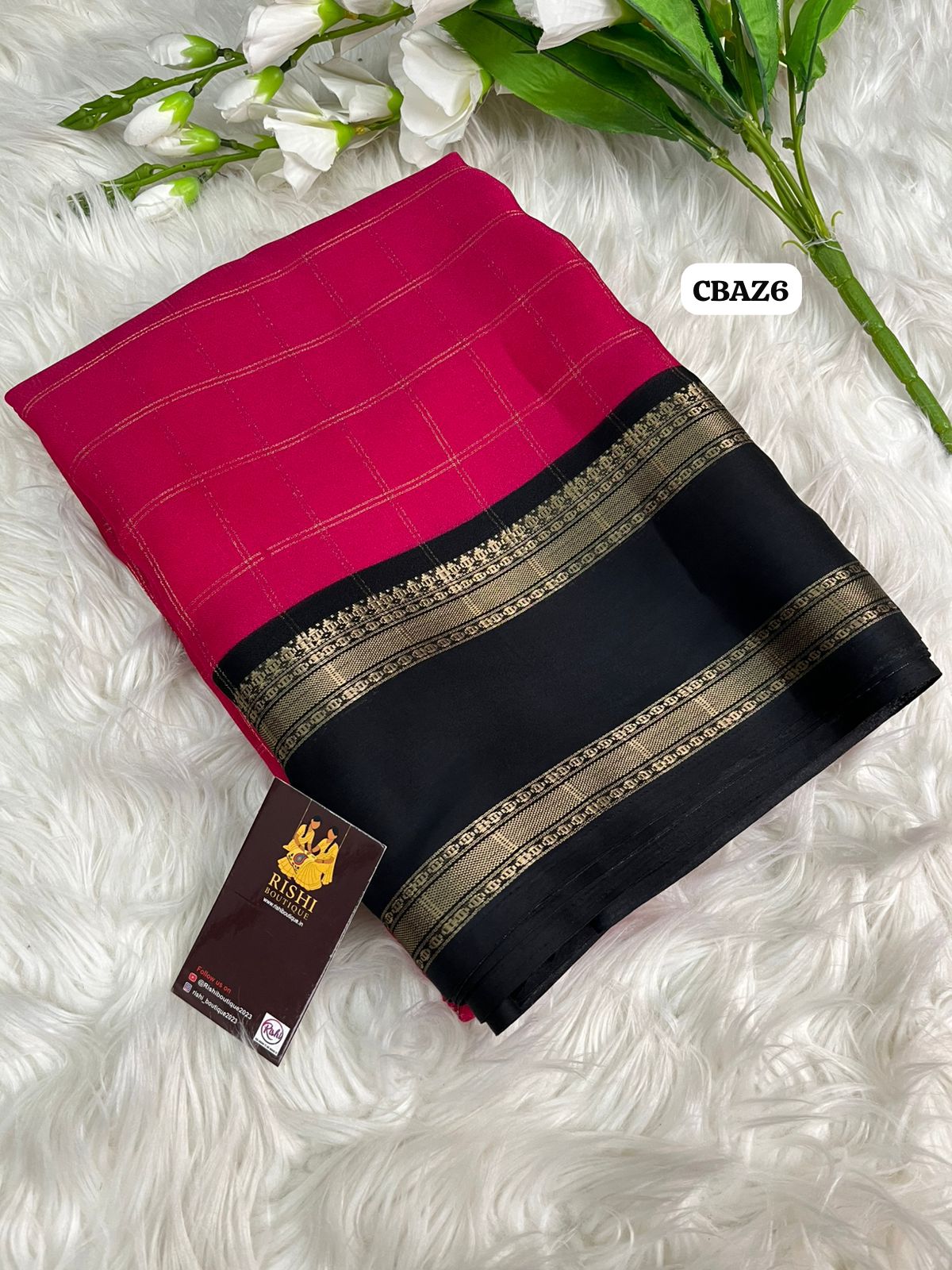 Moss chiffon check weaving bentex gap border printed saree🥳
