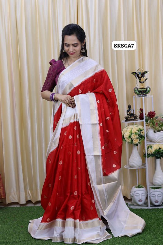 Premium warm silk soft saree with running blouse red with half white 😍🥳