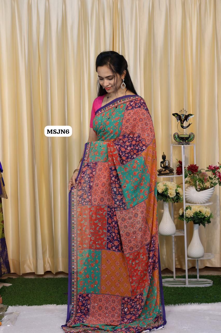 Masakali sarees with mirror work🌈🥰😎📚