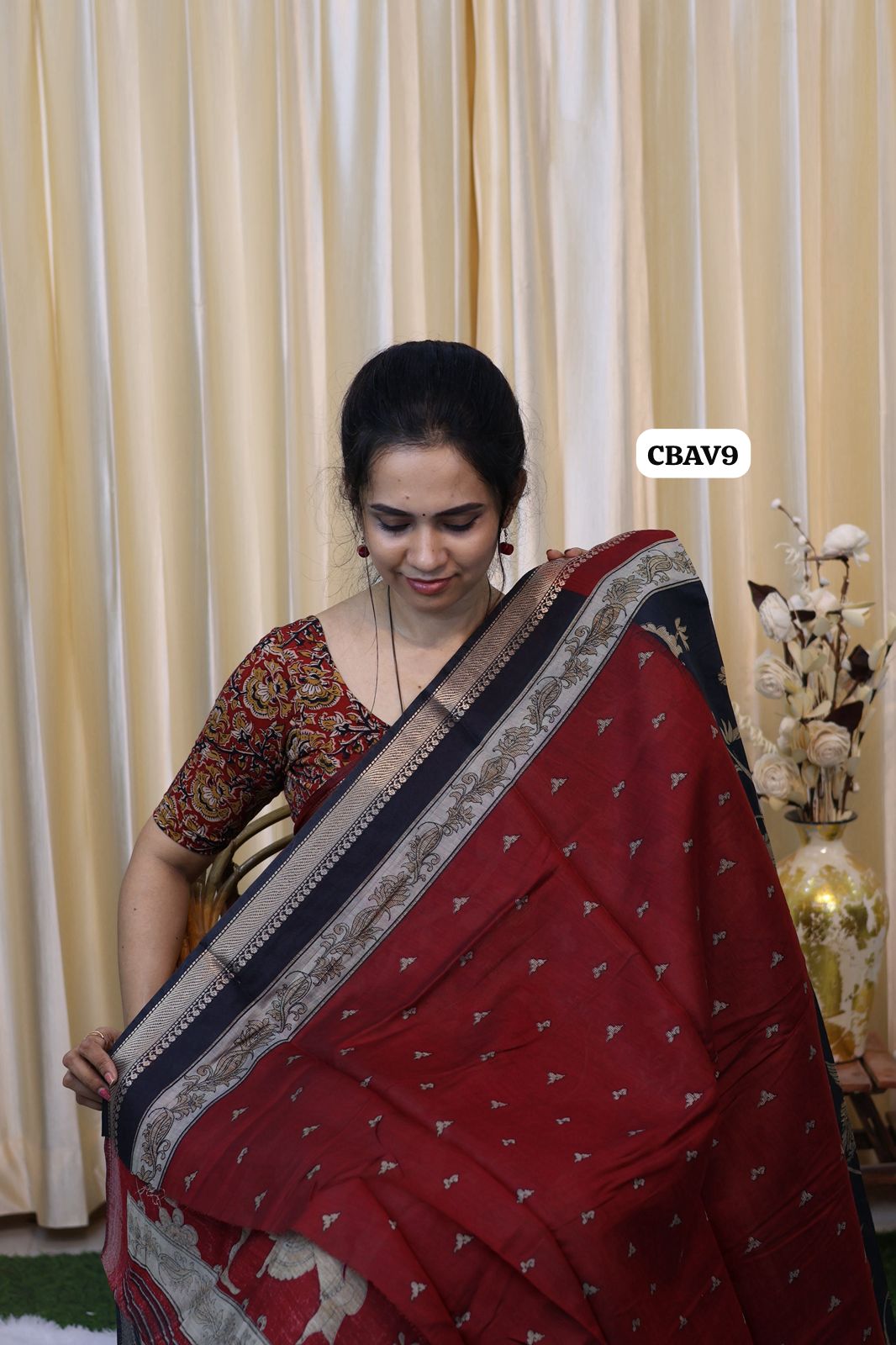 Maheshwari semi soft silk with kalamkari design๐๐๐