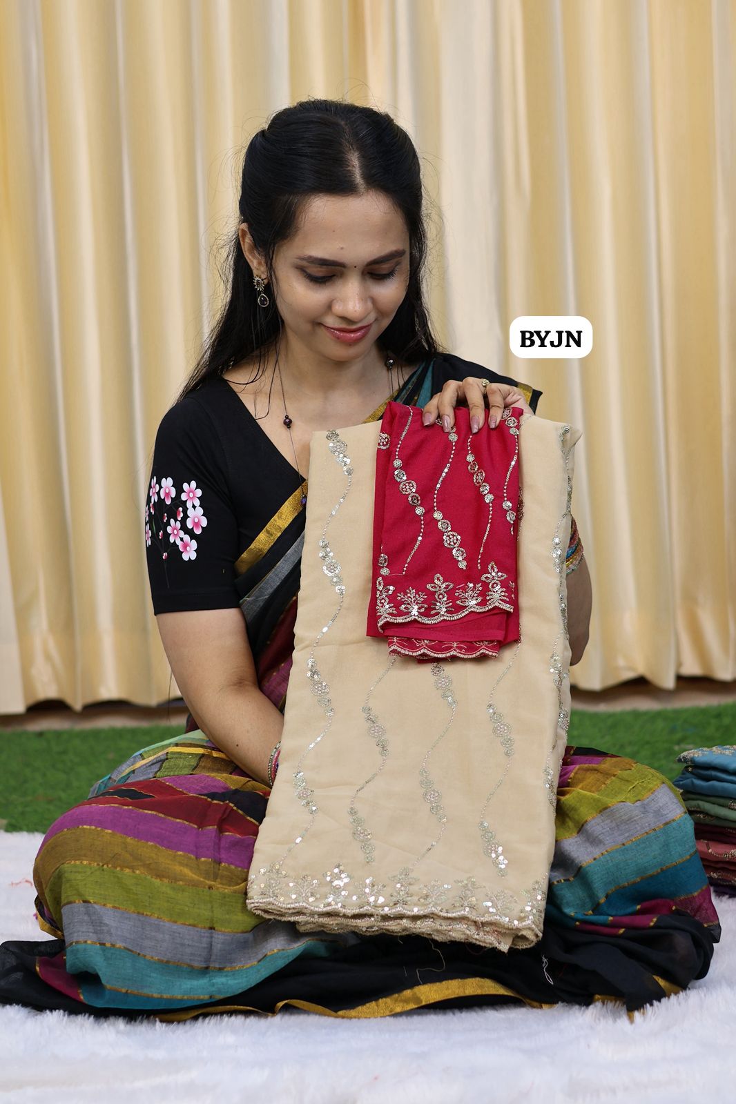 Ramzan offer Designer saree with sequins work📚🌈