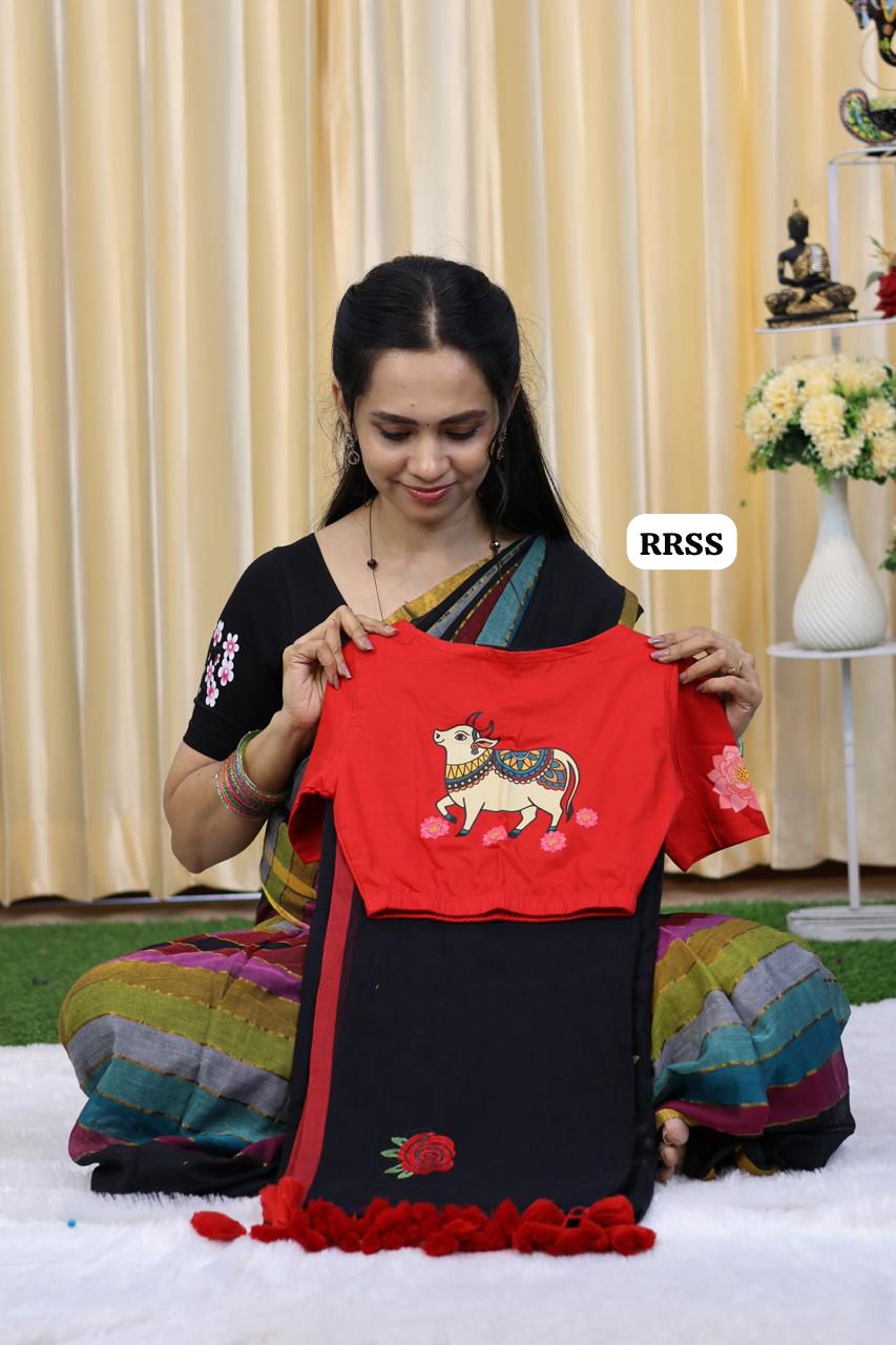 Mul cotton saree with elastic blouse š blouse size M