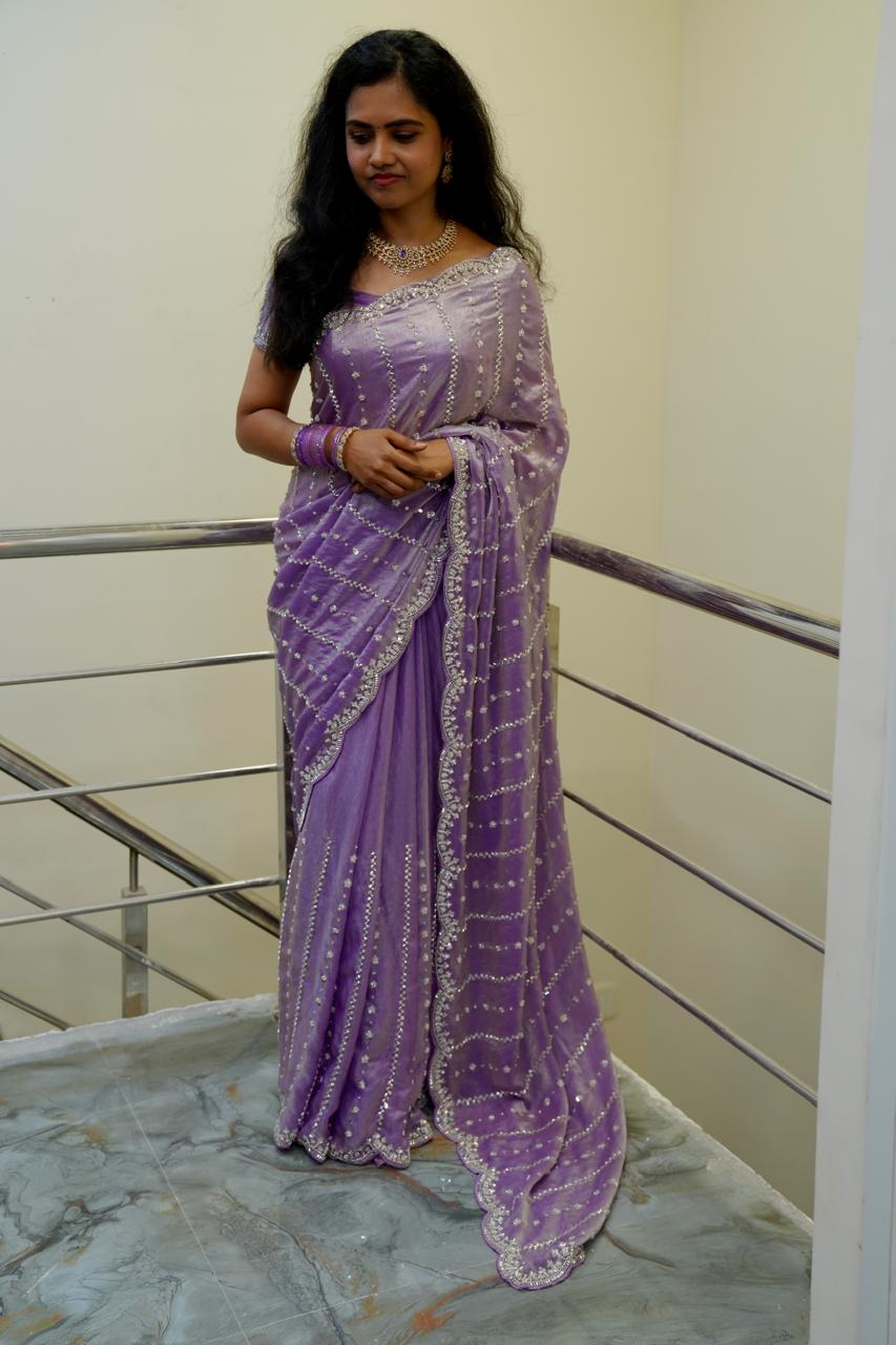 Heavy premium space silk sarees with katdana beads work 🥳prebook