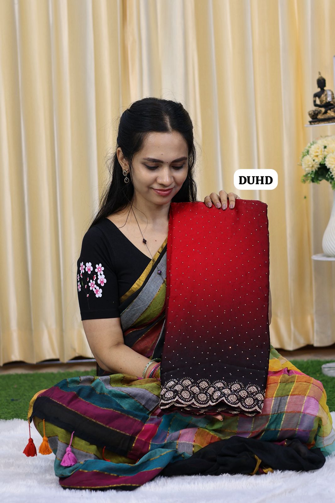 Premium quality space silk saree in double shade heavy jarkhand work with cutwork border🥳