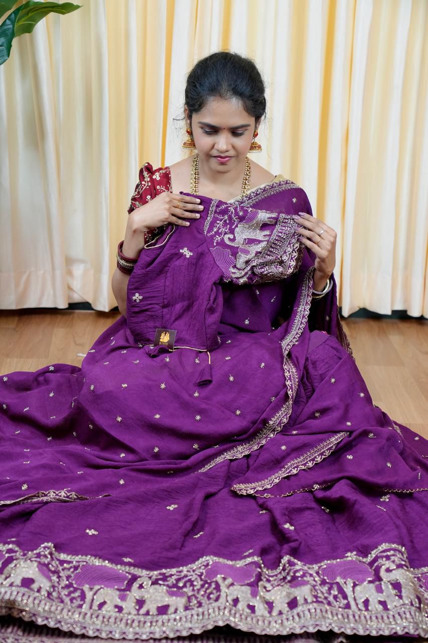Half saree with stitched blouse and skirt 🥳