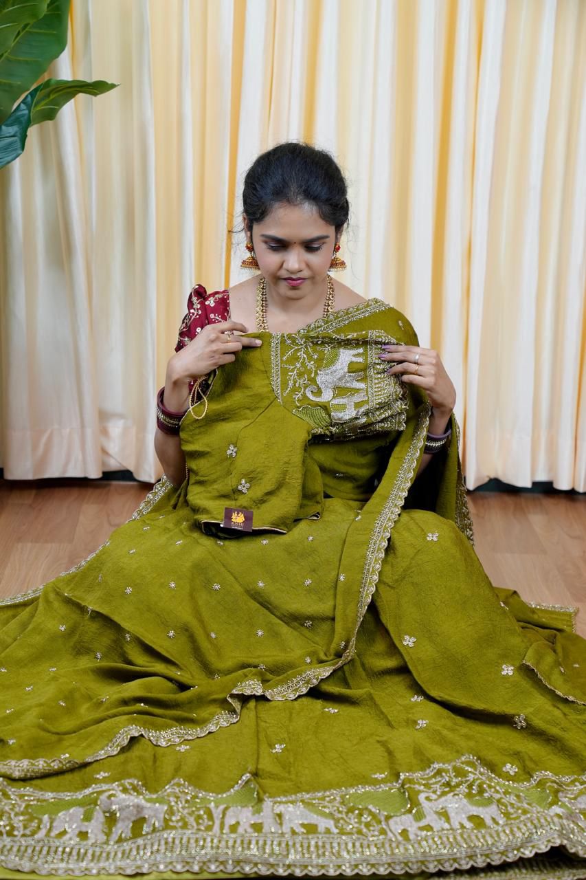 Half saree with stitched blouse and skirt 🥳