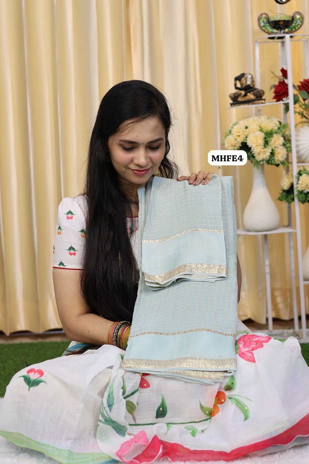 Viscose georgette saree with Zari checks and satin border 🥳