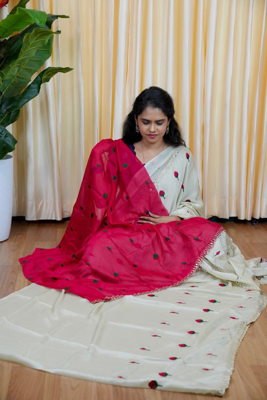 Designer saree with flowral Embroidery design š„°š