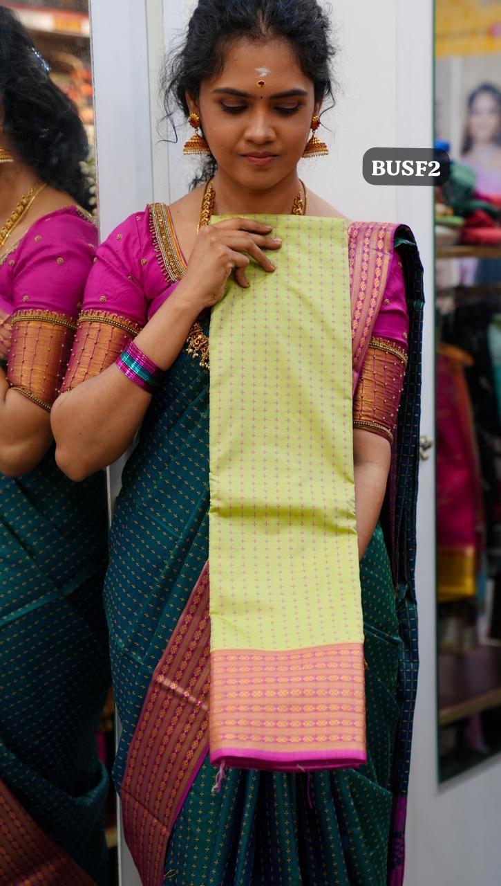 Soft silk sarees in thousand buttas style with Contrast Blouse 🥰😎