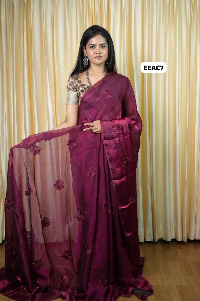 Space silk with floral beads work saree🥰🥳