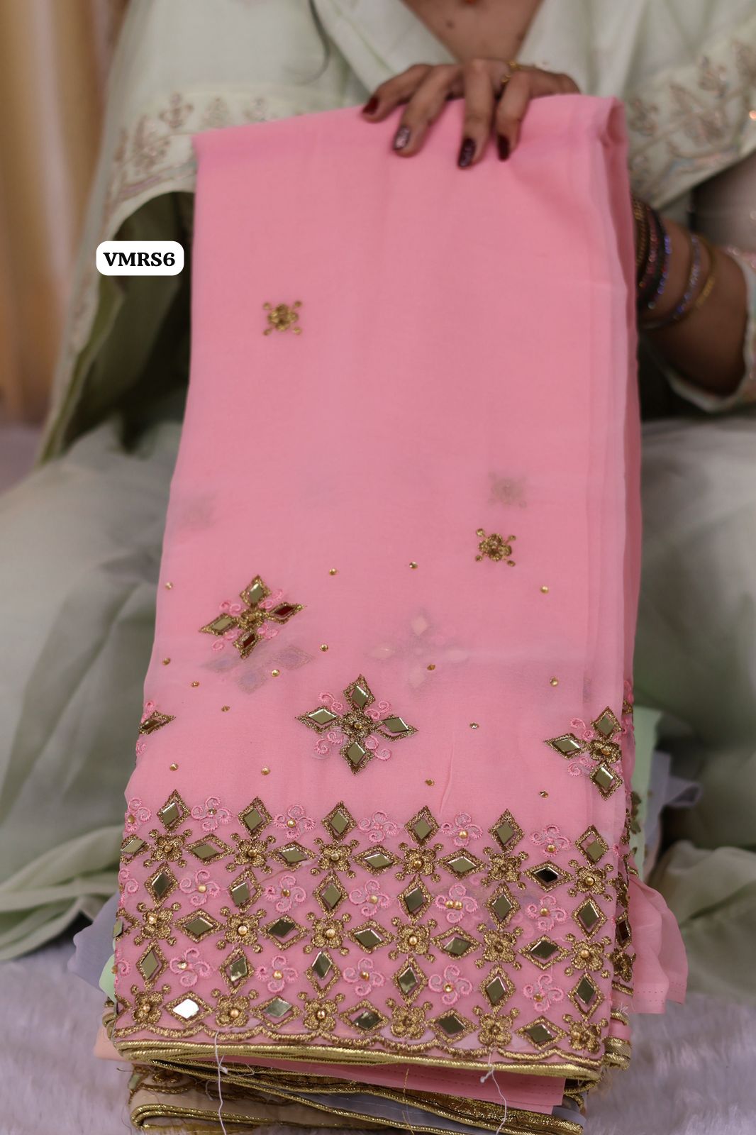 Real mirror work saree with heavy mirror in palluⓂ️