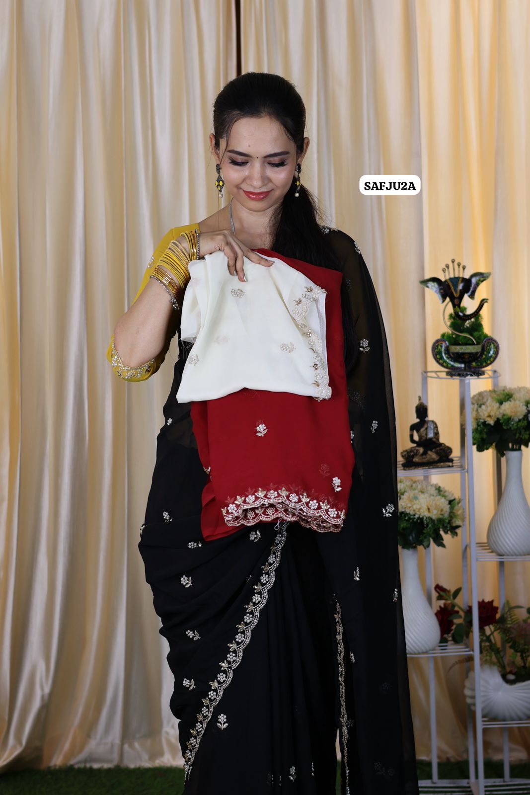 Premium georgette fabric with embroidery and pearl work ❌❌❌