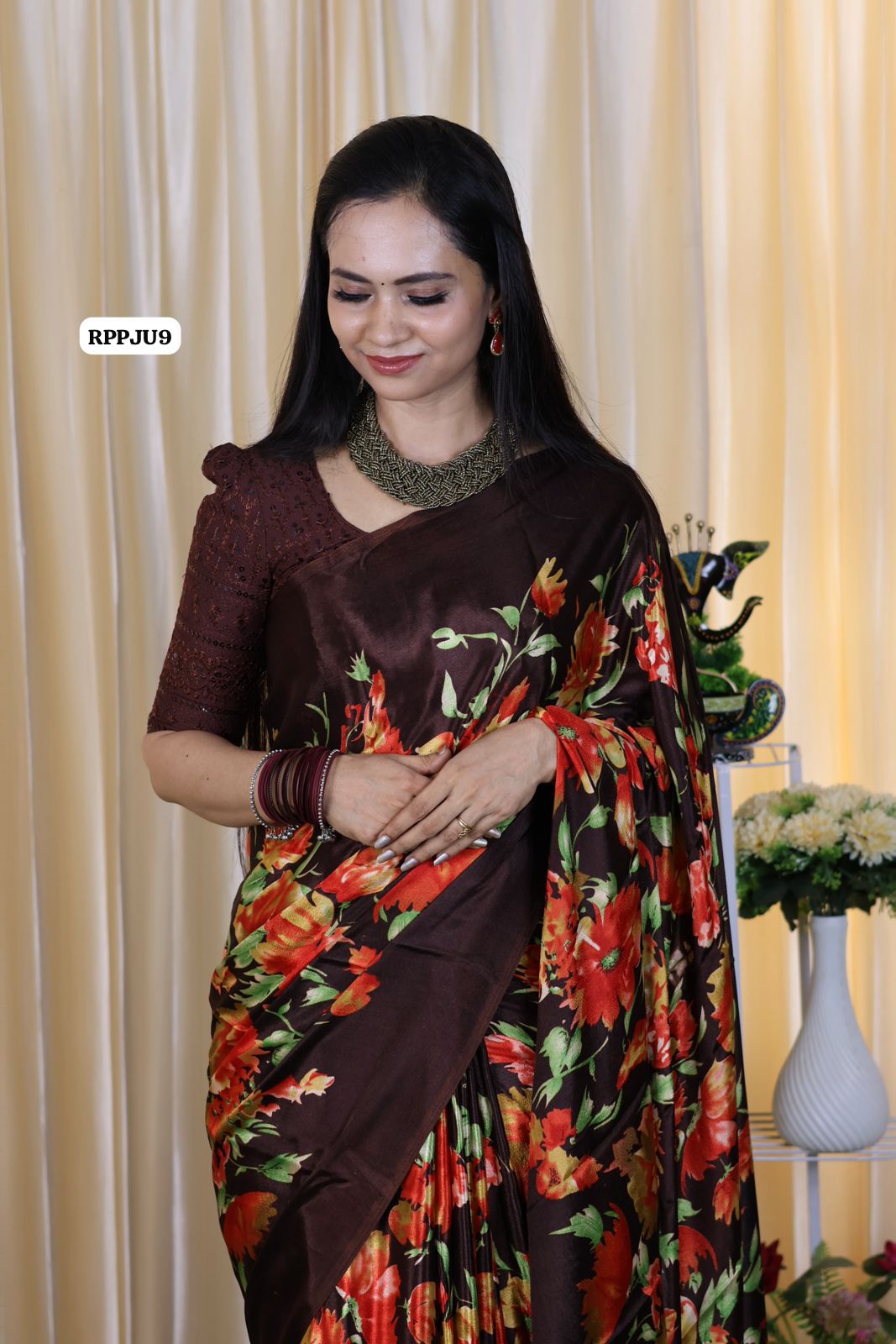 Soft crepe silk with floral designs ❌